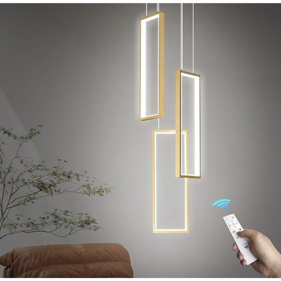 Modern Kitchen Pendant 3 Light Fixture Gold 3 Ring Rectangle Chandelier 40W LED - Picture 1 of 7